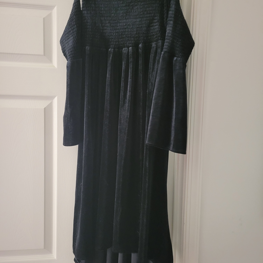 On The Road Black Cold Shoulder High Low Velvet dress
